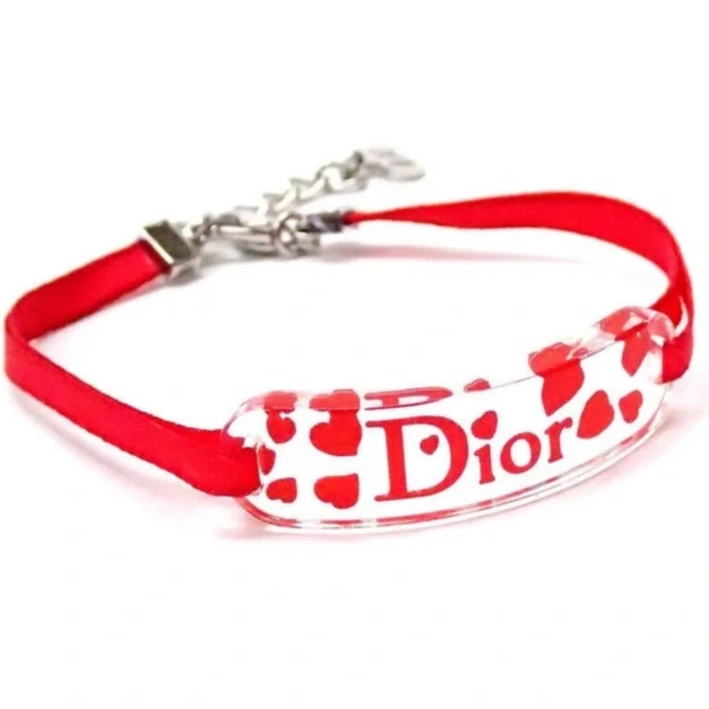 Authentic Christian Dior Lucite Red Heart Name Plate Choker Necklace